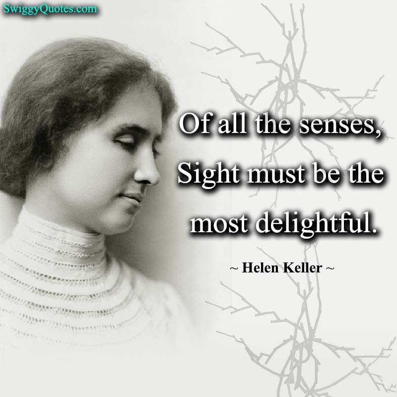 Of all the senses Sight must be the most delightful - helen keller quote about vision